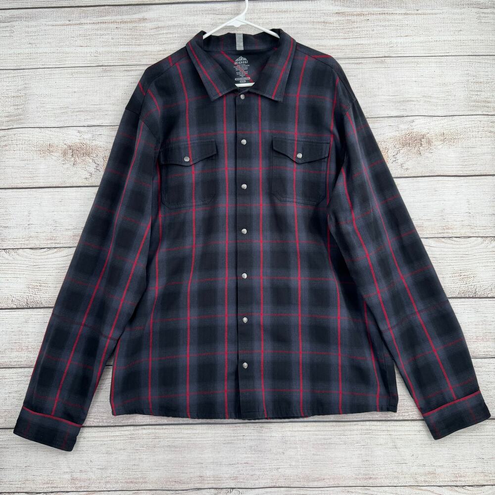 Zoic Tradesman Flannel Riding Shirt Mens XXL Blue Red Plaid Reflective